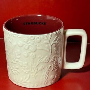 Starbucks Embossed White Ceramic Mug 12 oz – Burgundy Interior Floral Design